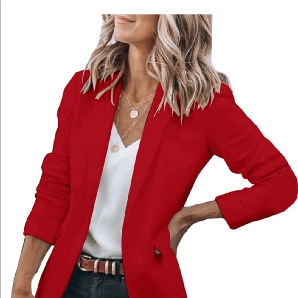 Red quarter length sleeve blazer